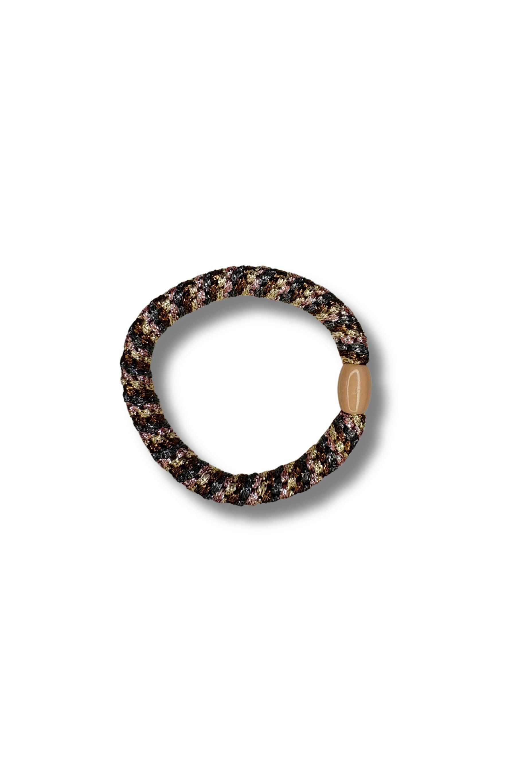 Hair Bracelet | Coffee, Pale Pink &amp; Silver Stripe