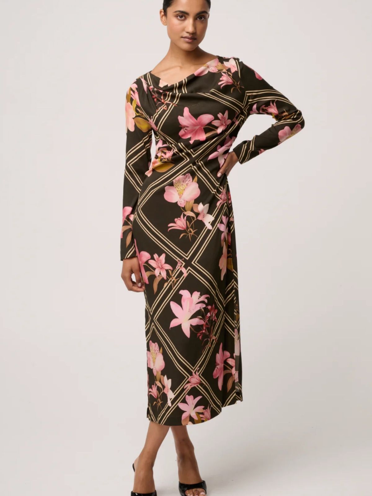 Jayden Cupro Viscose Stretch Dress | Obsidian Bloom