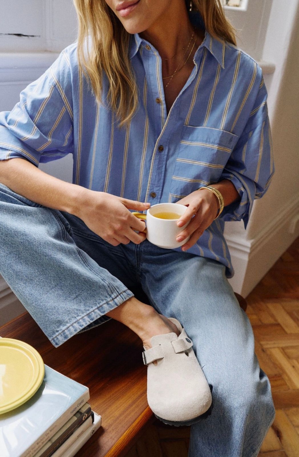 Peta Oversized Shirt | Bay Blue Butter Yellow Stripe