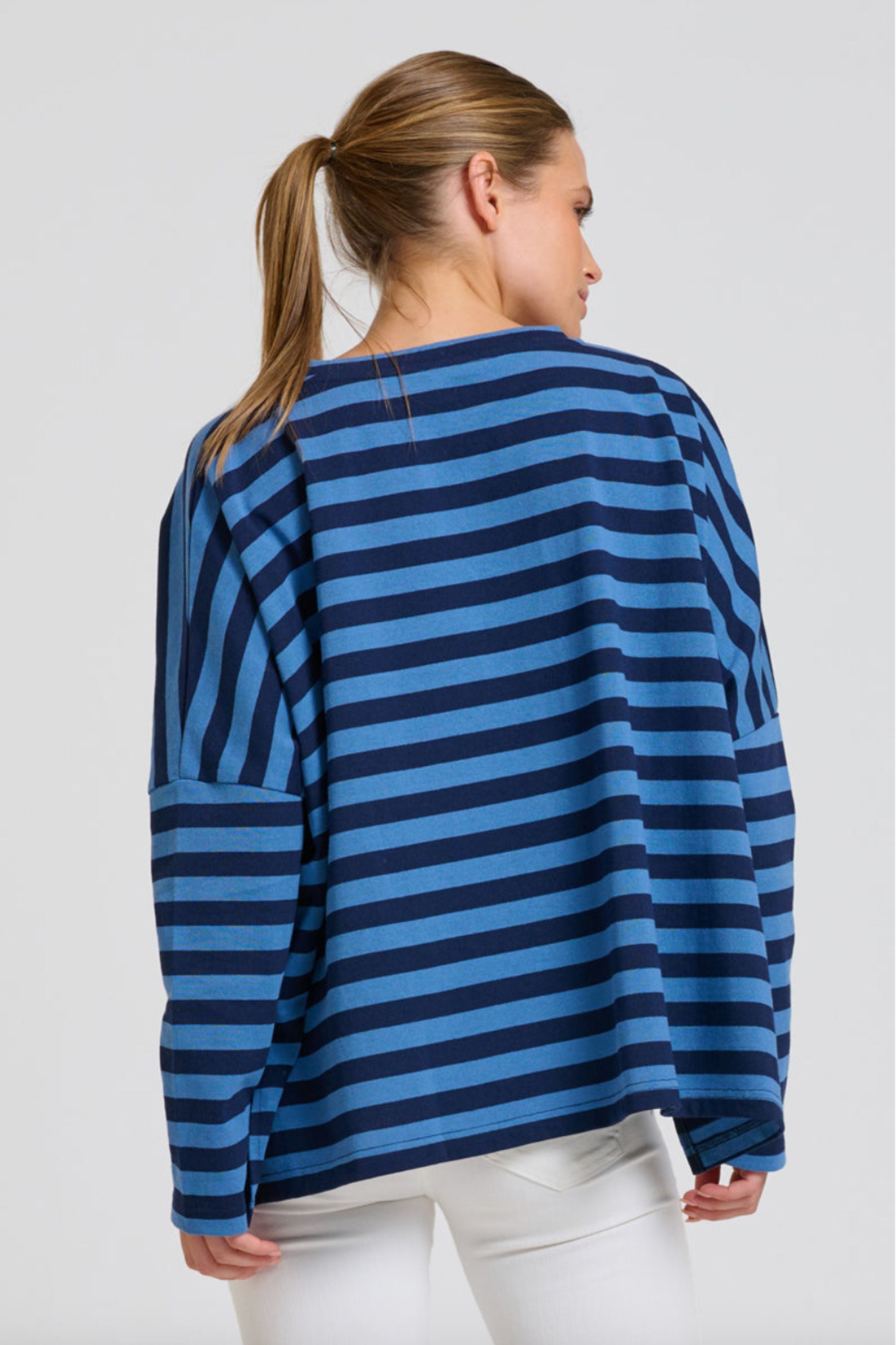 Breton V Neck Top | Navy Stripe