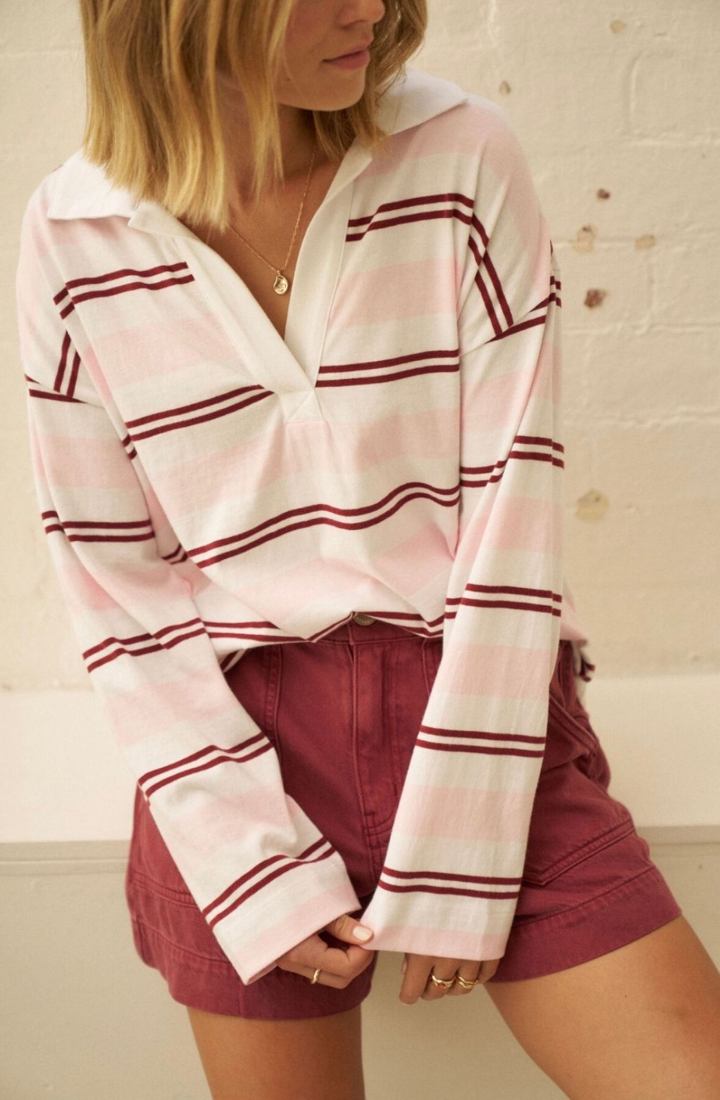 Shelby Slouchy Rugby Top | Sunfaded Pink &amp; Mulberry Stripe