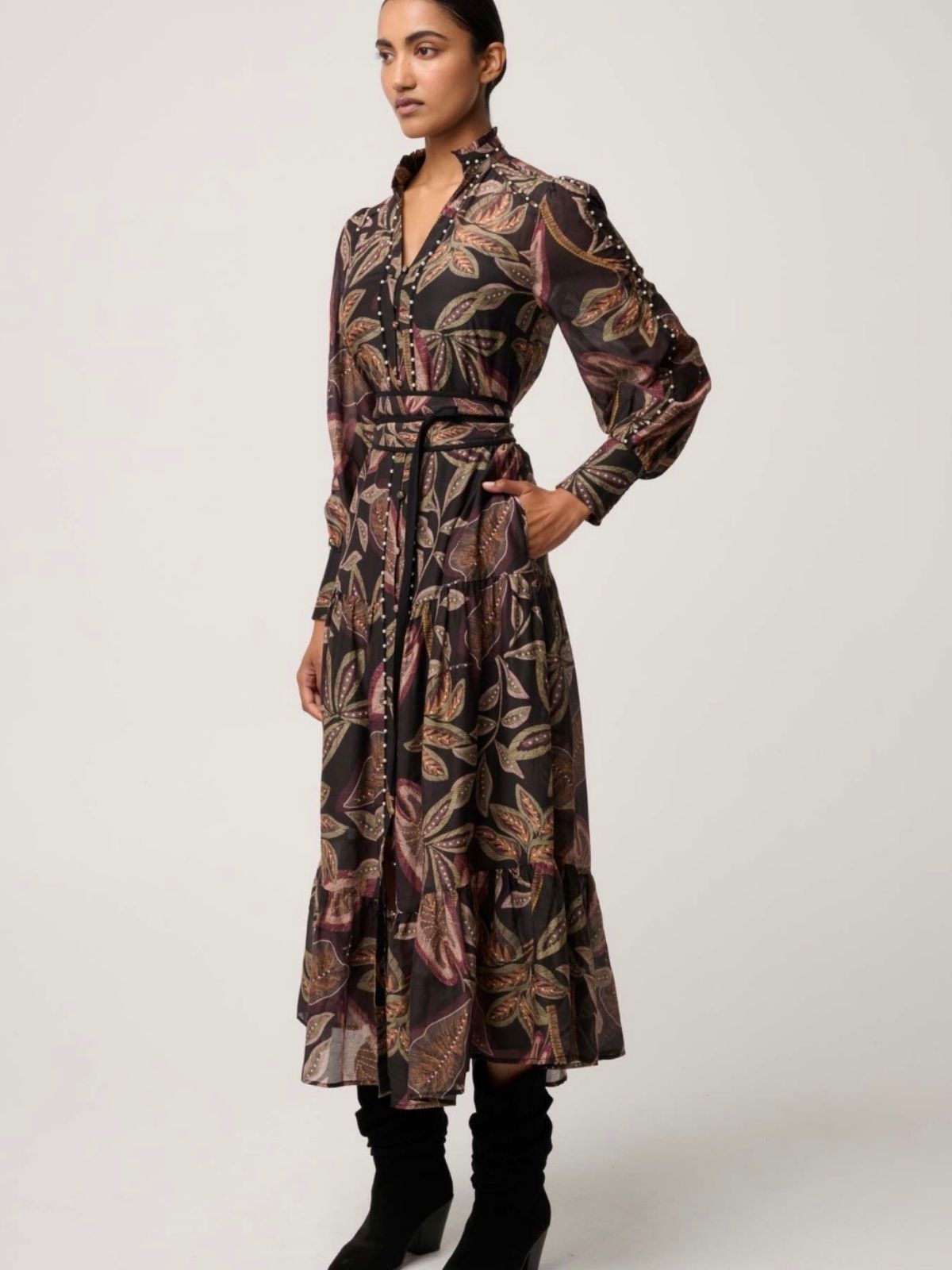 Wanderlust Pearl Embellished Maxi Dress | Dark Tropique