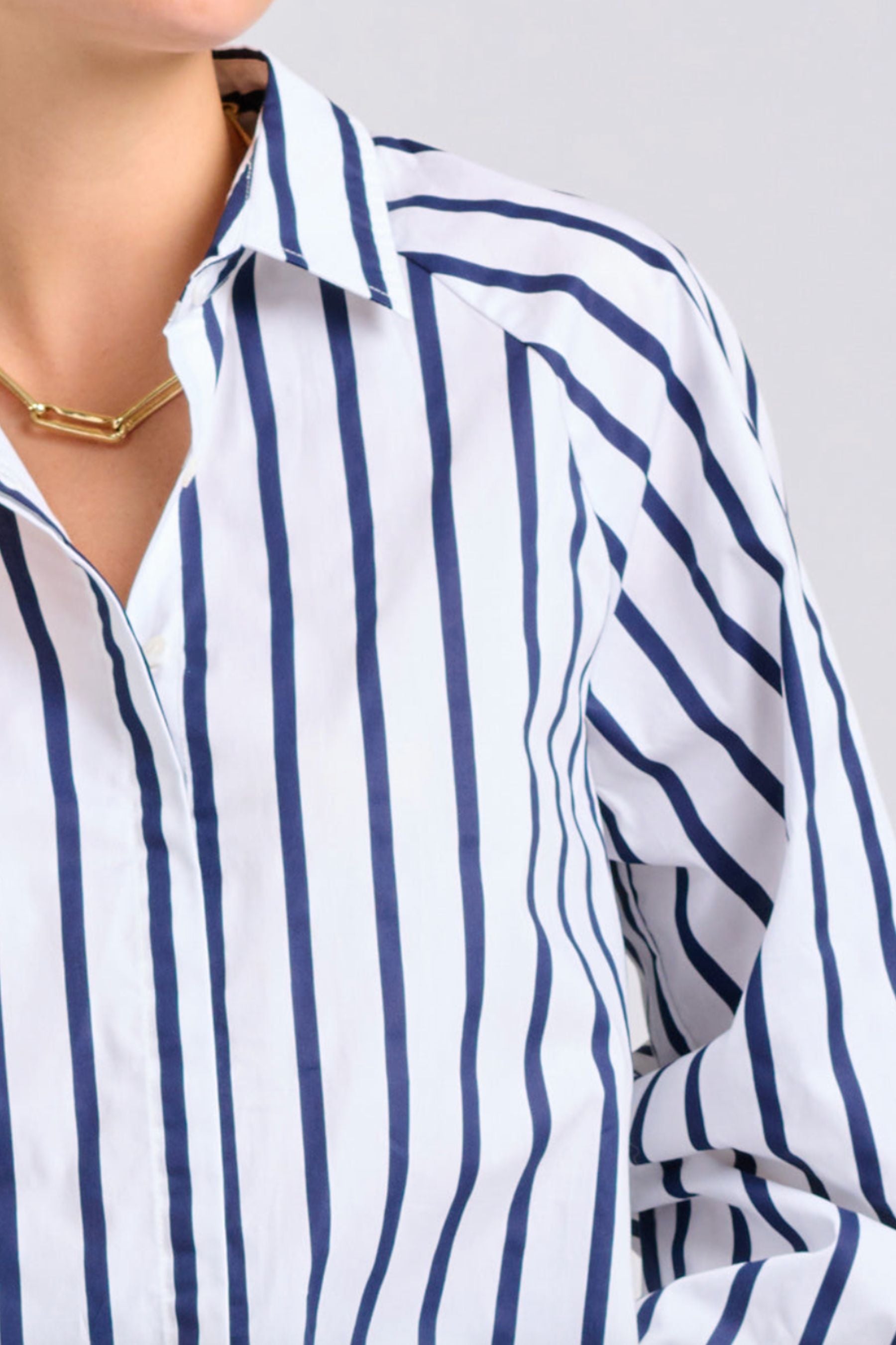 The Gigi Relaxed Shirt | White With Navy Stripe