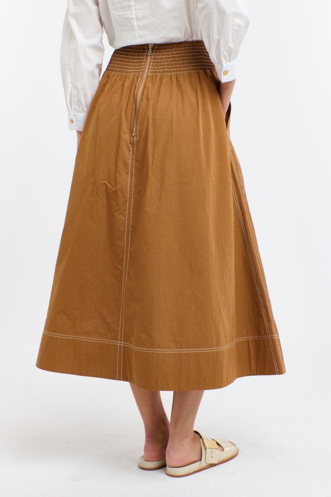 Marion Cotton Skirt | Butterscotch/Natural Stitching