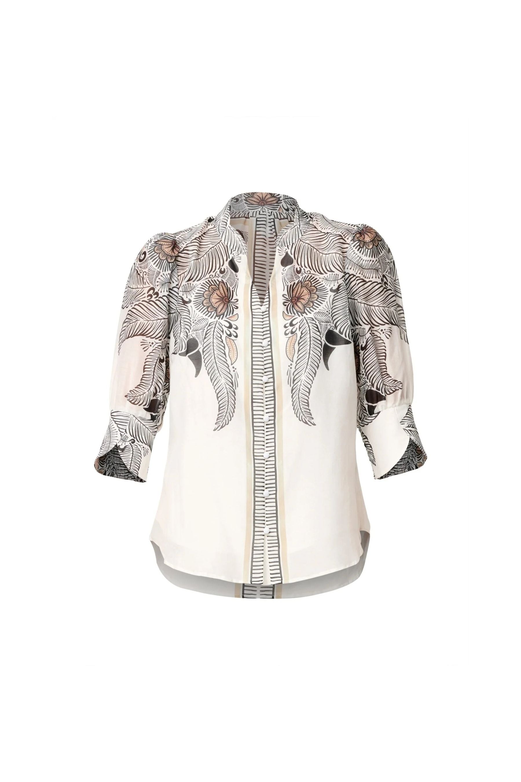Leila Silk Cotton Print Shirt | Ivory Casablanca