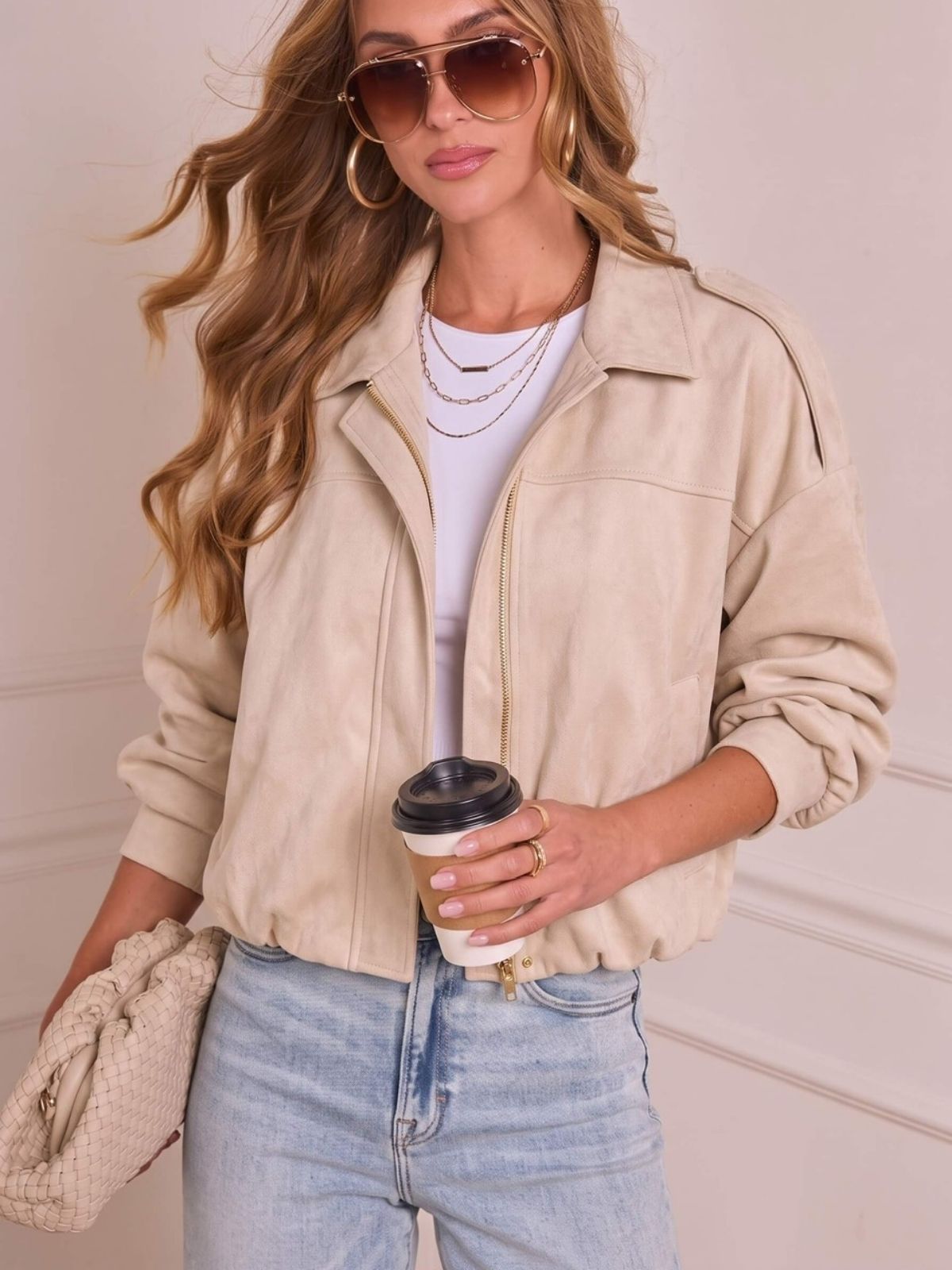 Faux Suede Jacket | Stone