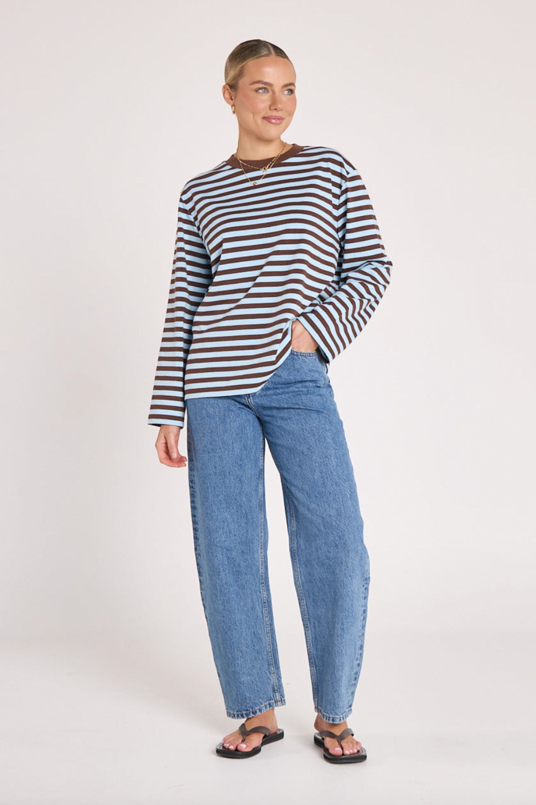 Carter Long Sleeve Tee | Chocolate Blue Stripe