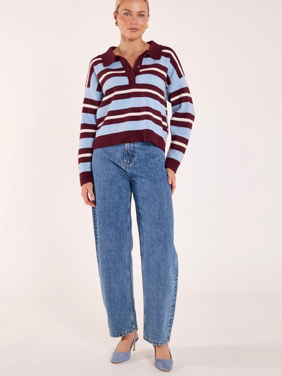 Stefi Knit | Wine Blue Stripe