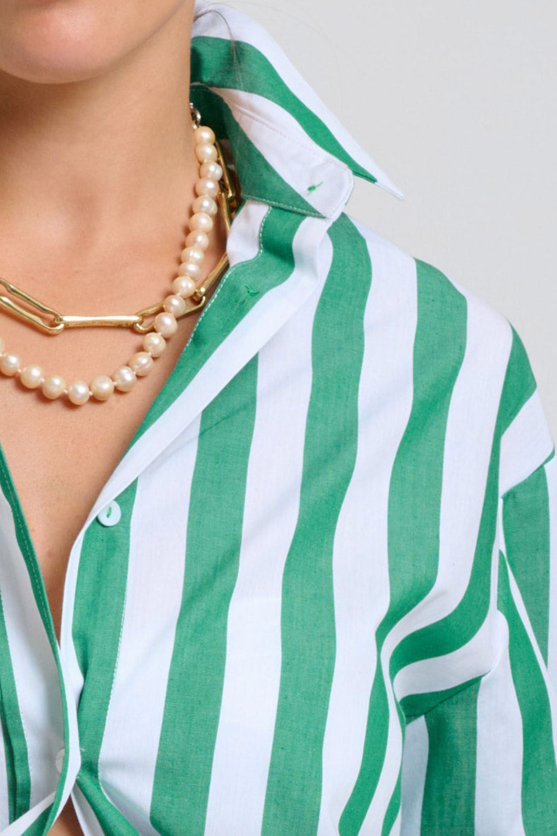 The Andrea Shirt | Green Wide Stripe