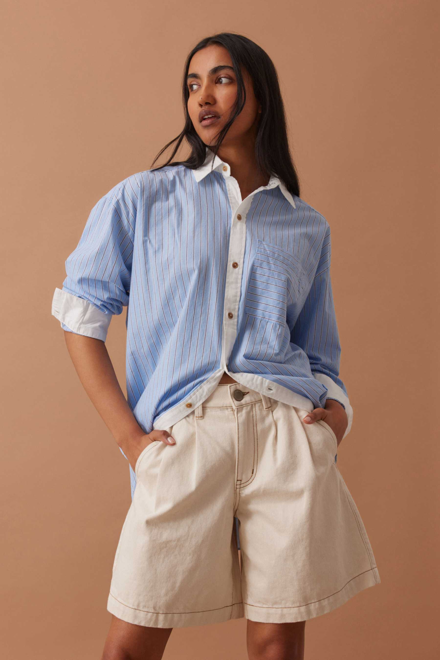 Sylvie Longline Pleat Denim Short | Ecru