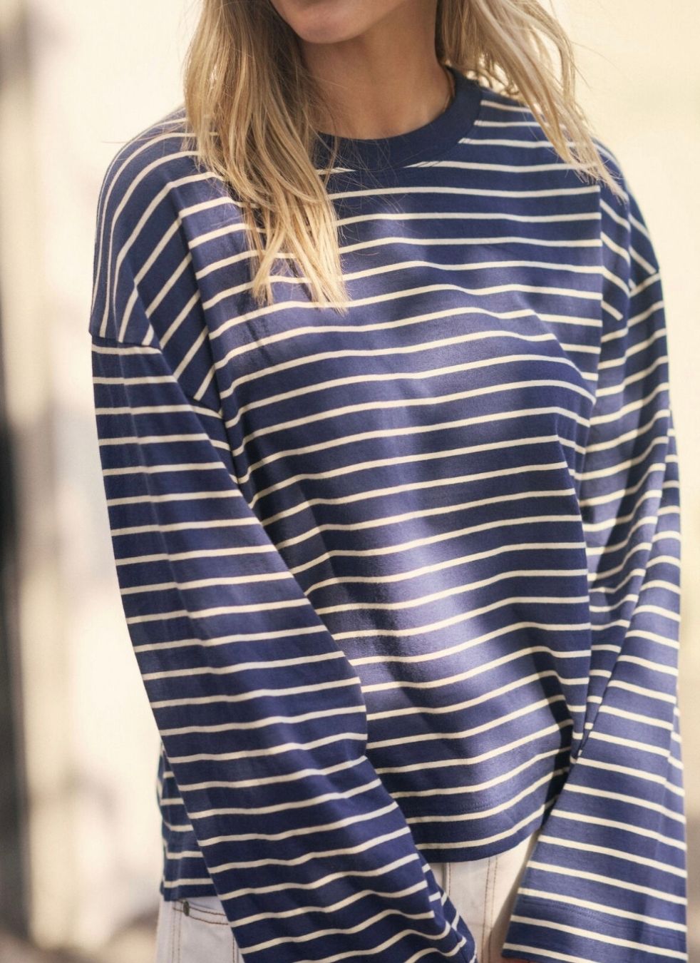 Beau Long Sleeve Slouchy Tee | Heritage Navy/ Marshmellow Stripe