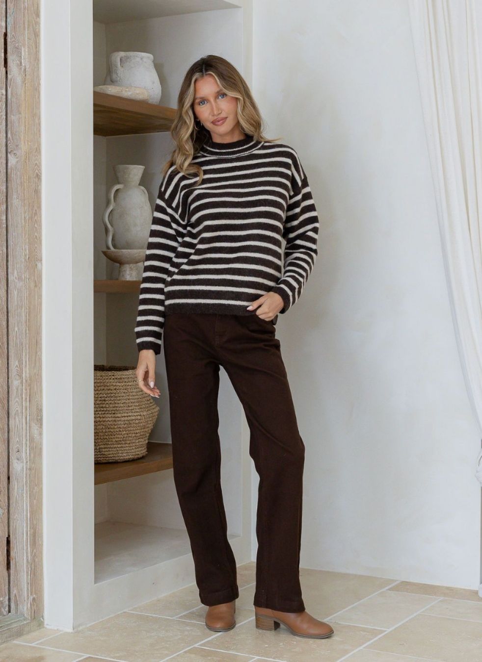 Stripe Mock Turtle Knit |Latte/Chocolate