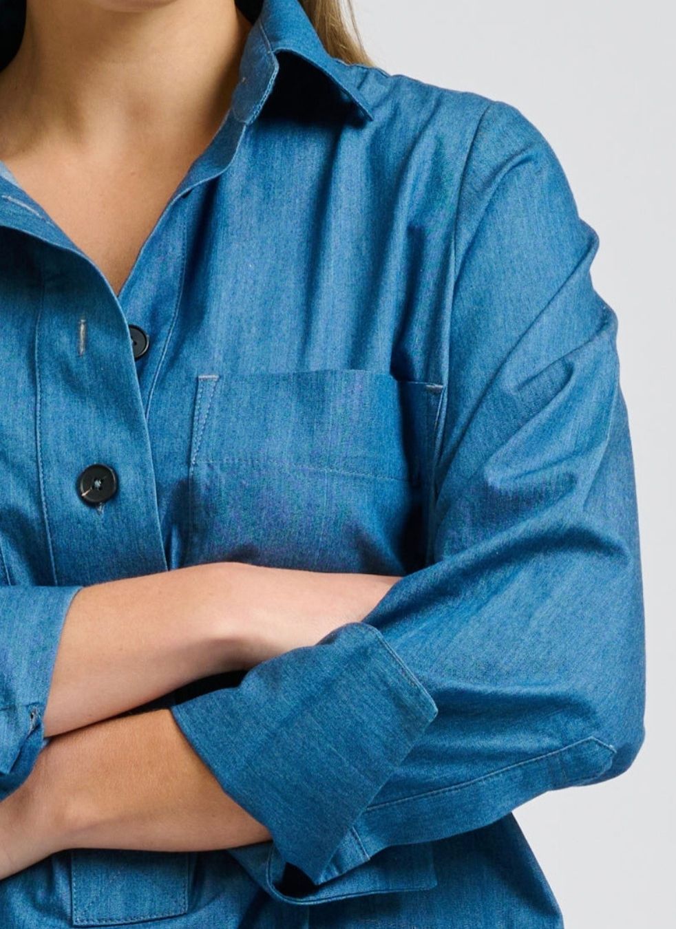 Jane Utility Popover Dress | Washed Denim
