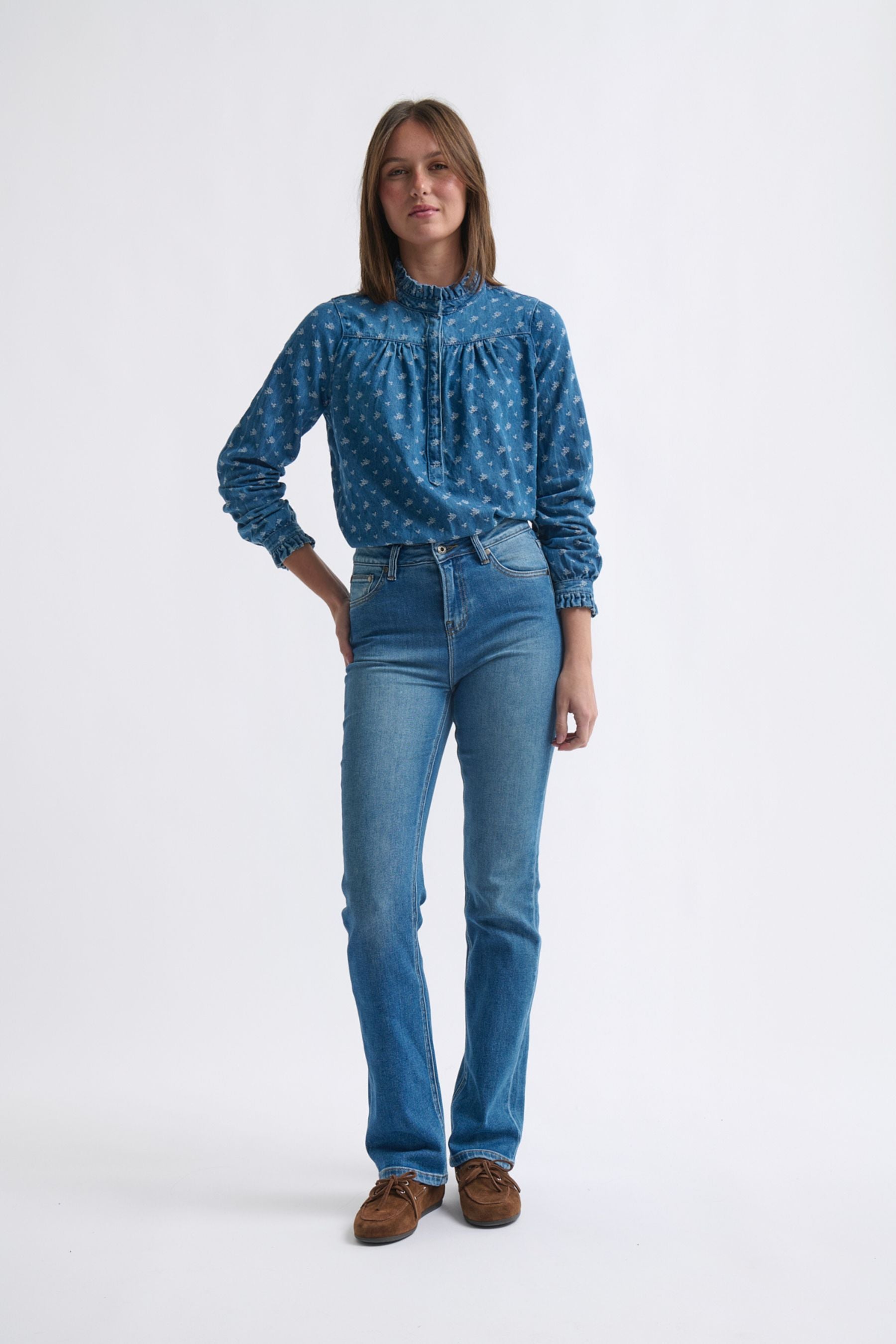 Tamara Shirt | Denim With Flower