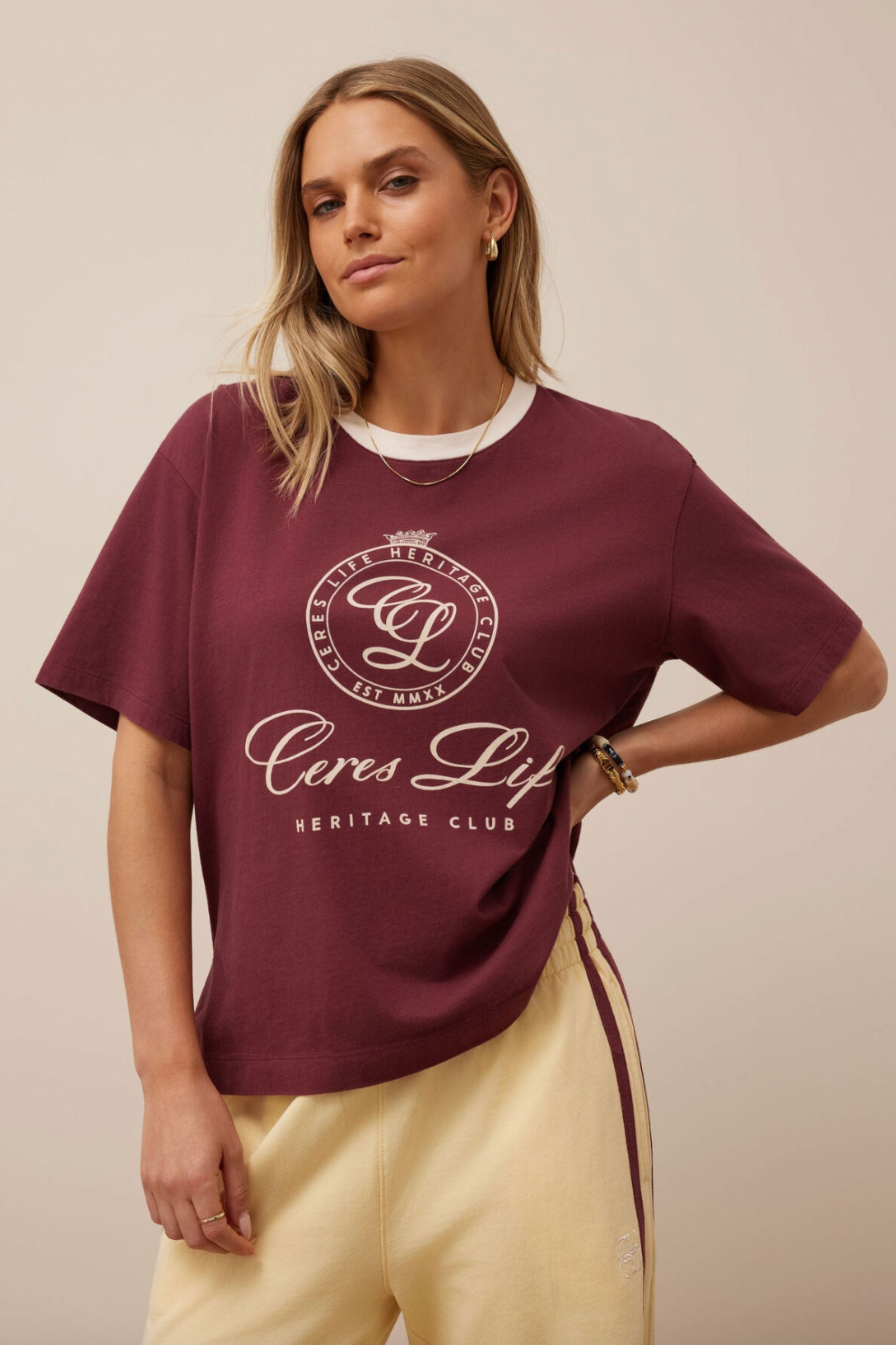 Stevie Slouchy Tee | Washed Burgundy Club Logo