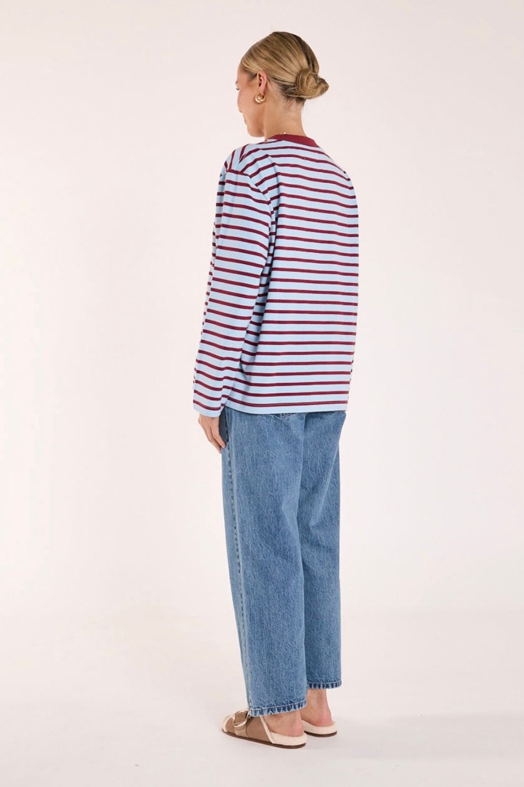 Carter Long Sleeve Tee | Wine Blue Stripe