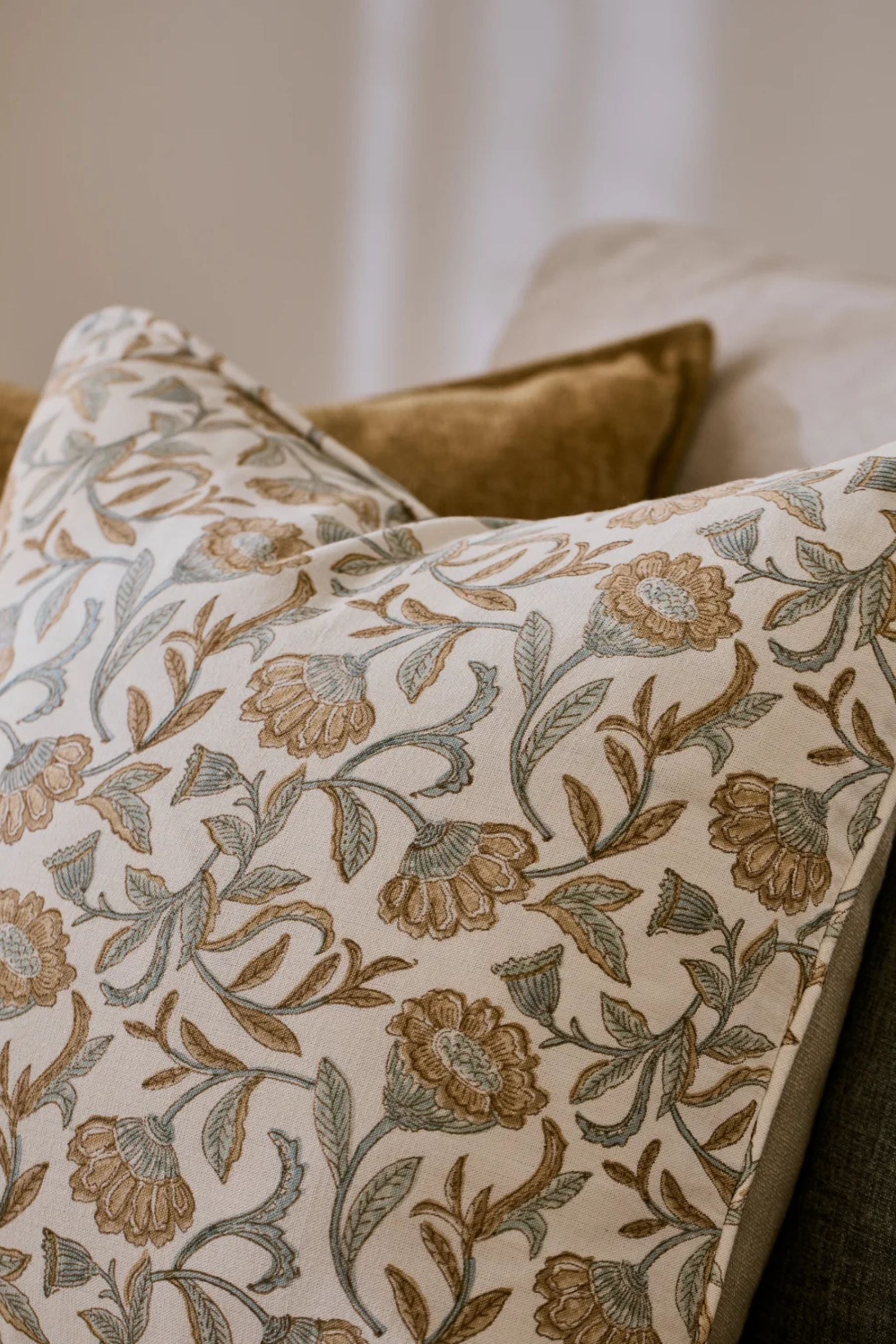 Summer Garden Orange/Blue Print Cushion