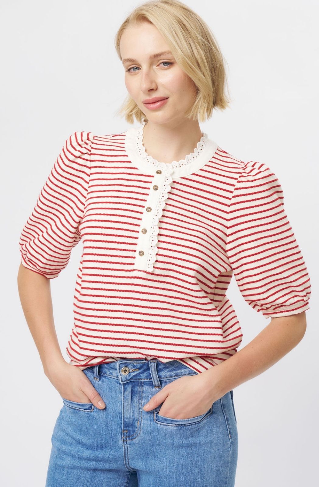 Jacqueline Top | White/Red Stripe