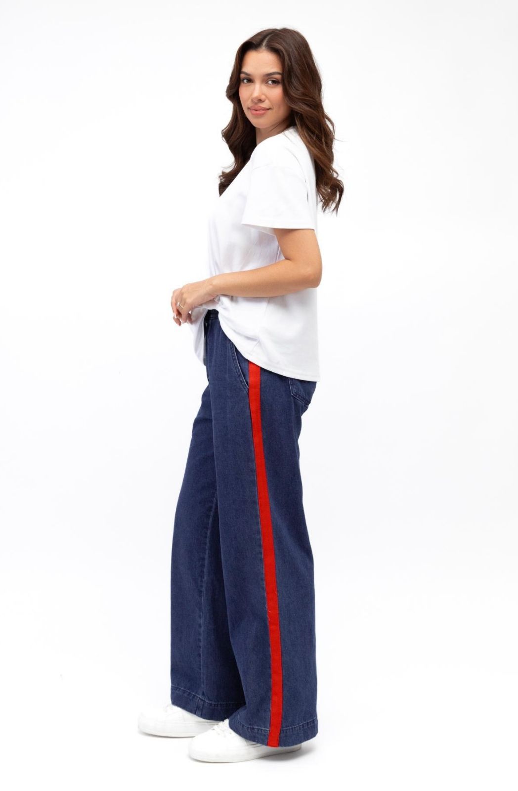 Denim Pant With Trim | Red
