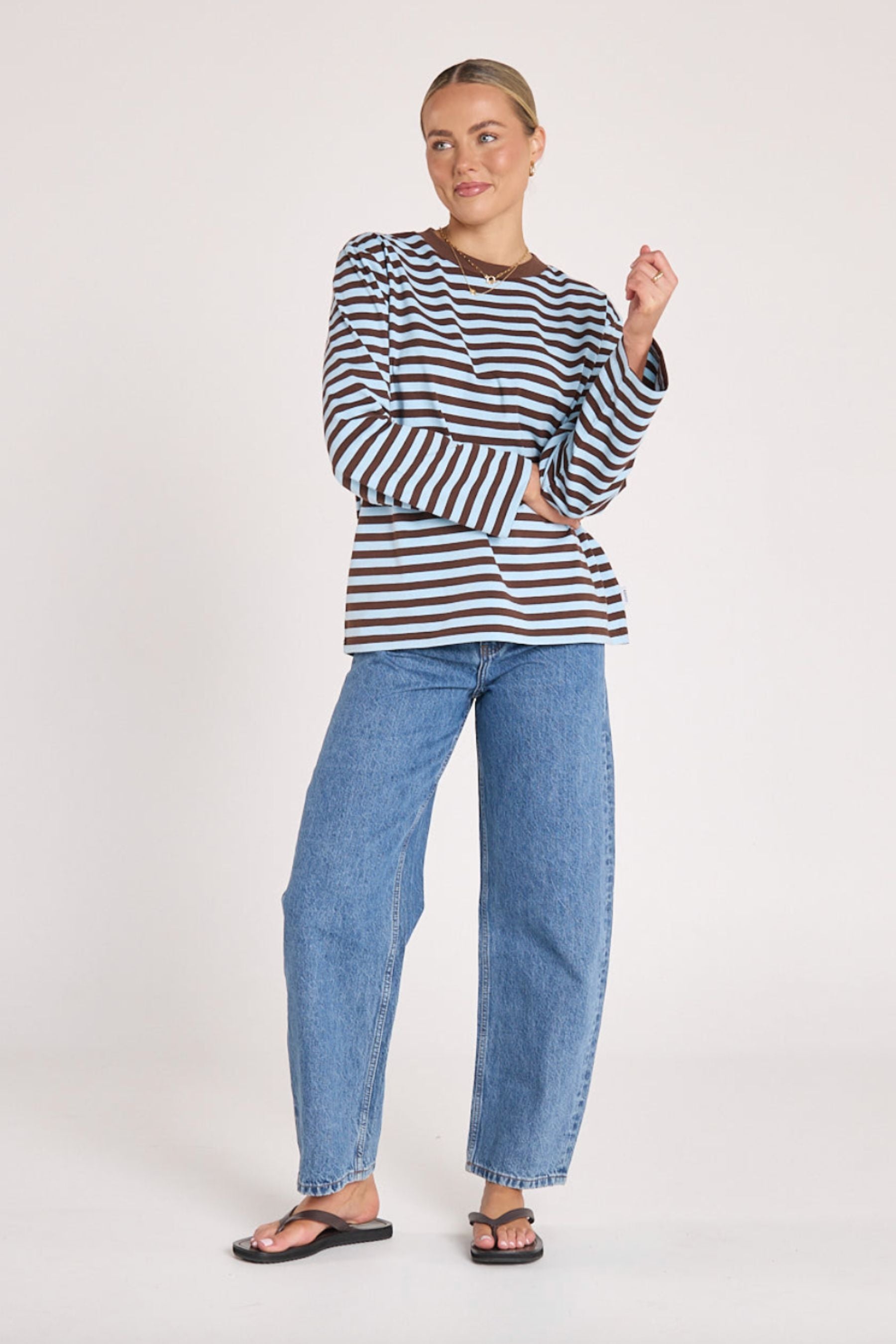 Carter Long Sleeve Tee | Chocolate Blue Stripe