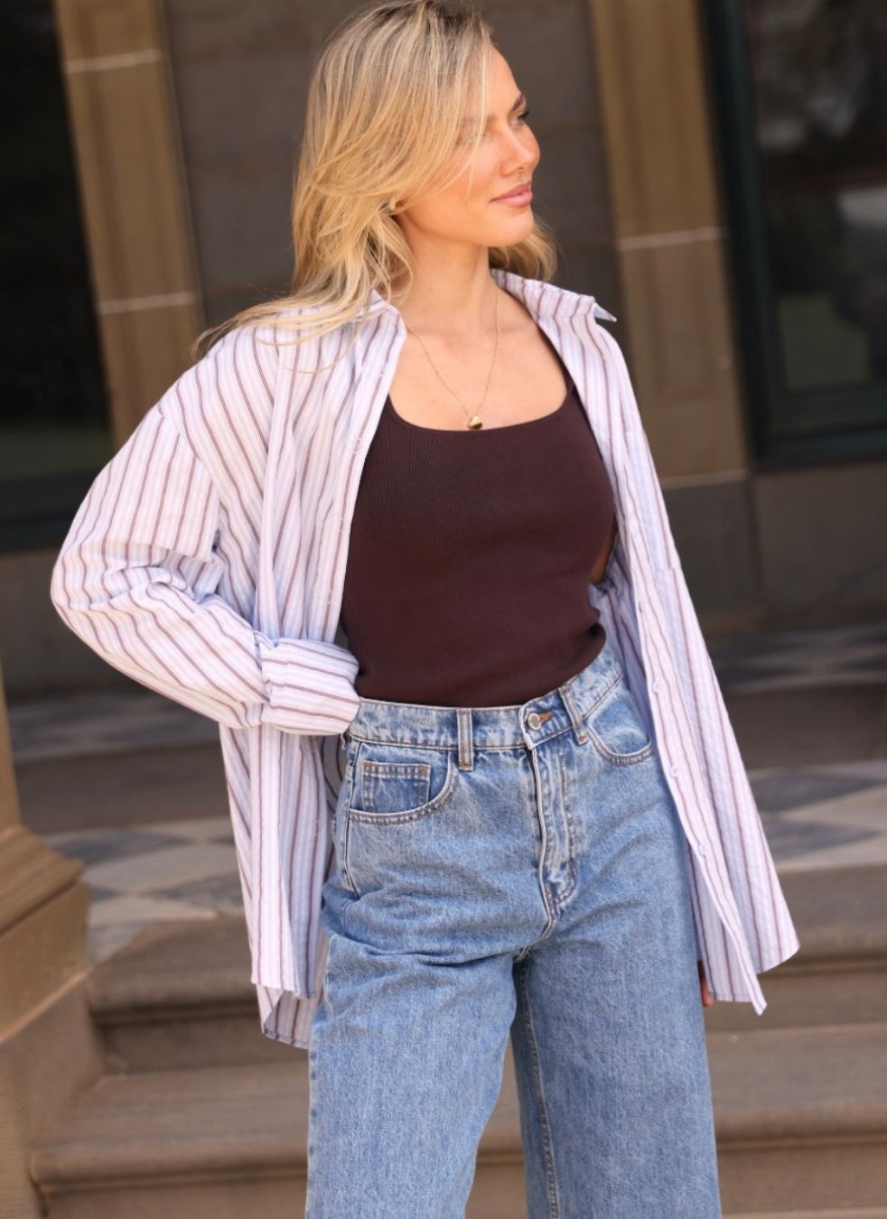 Emily Shirt | Blue Chocolate Stripe