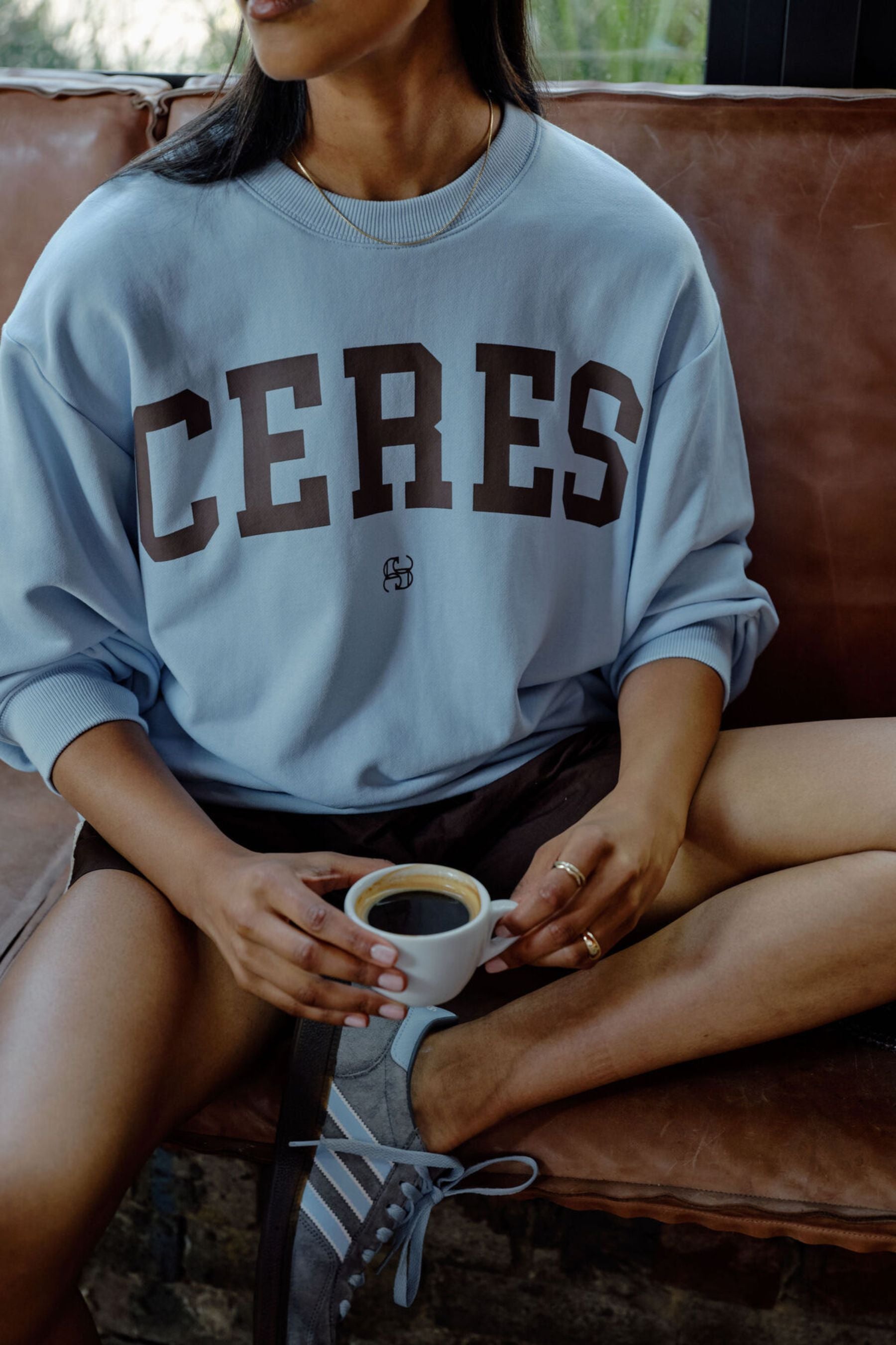 Isla Oversized Slouchy Crew | Chalk Blue Heritage Logo