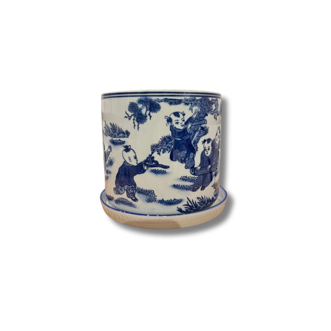 Blue &amp; White Pots With Saucers