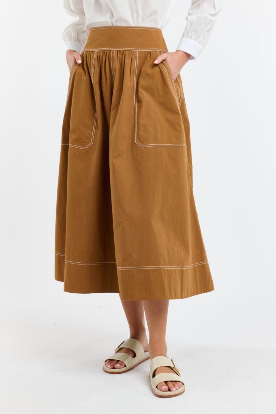 Marion Cotton Skirt | Butterscotch/Natural Stitching