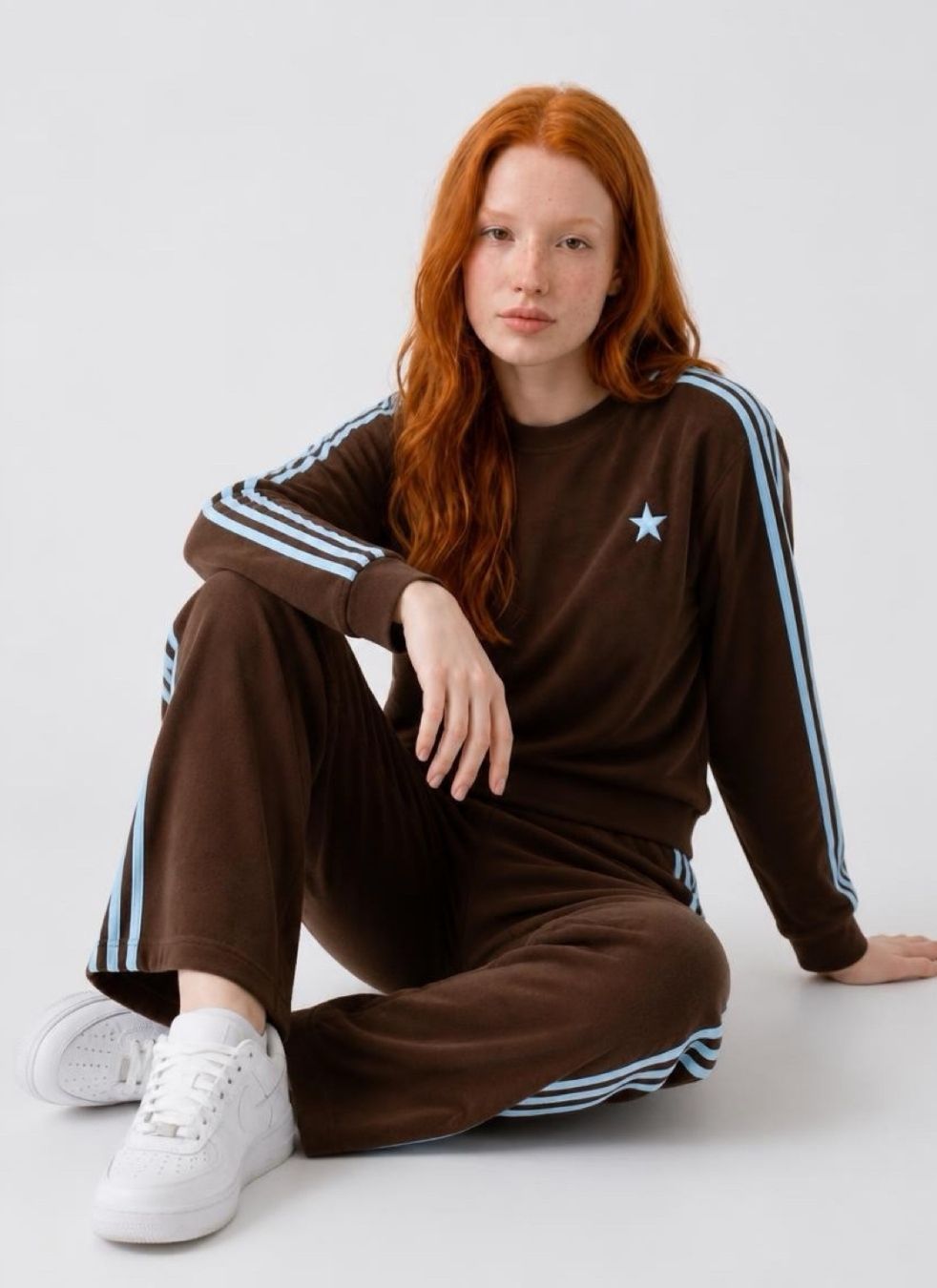 Arm Stripe Sweatshirt | Chocolate &amp; Baby Blue