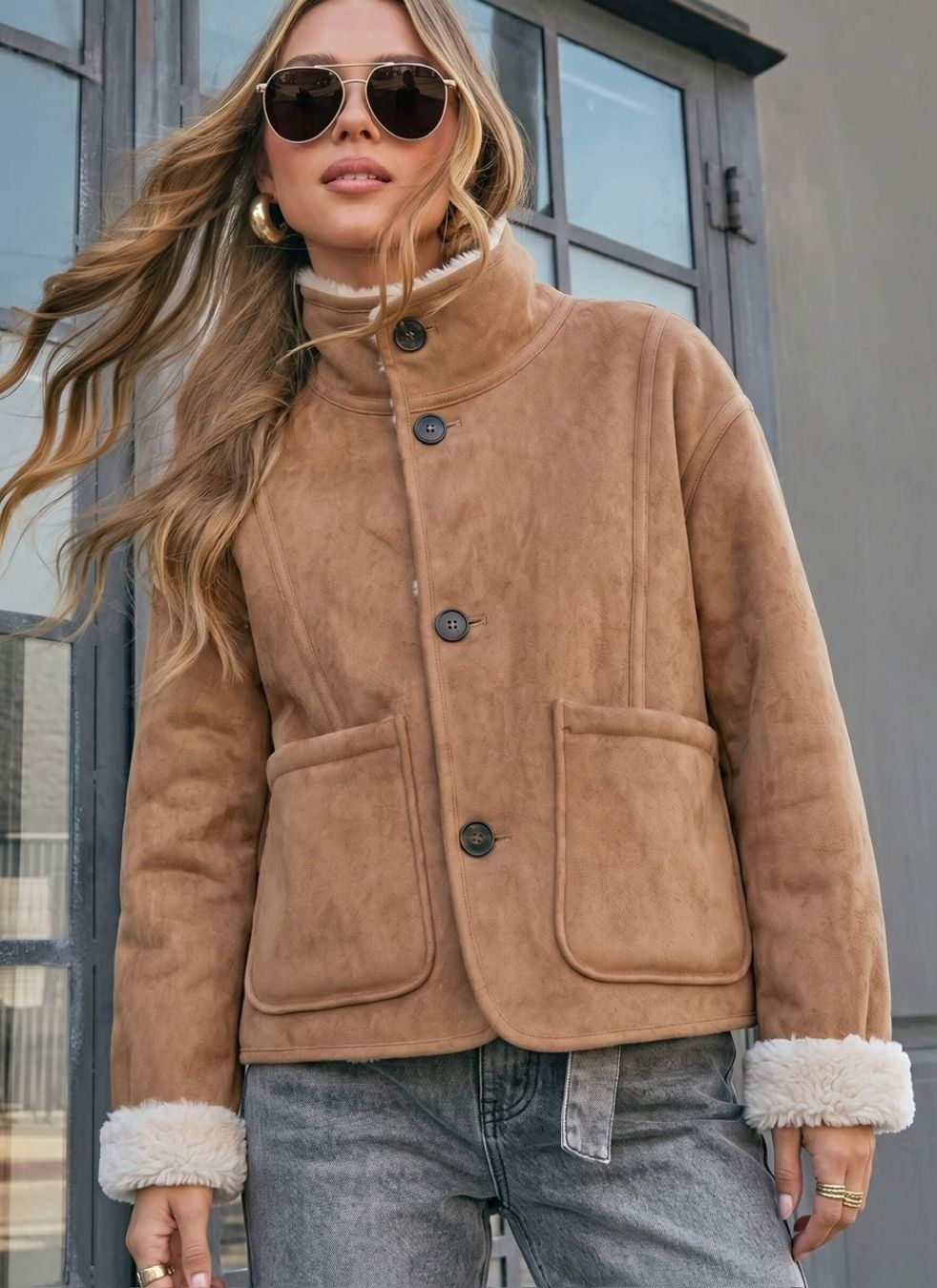 Two Way Reversible Fur Jacket | Tan/Natural