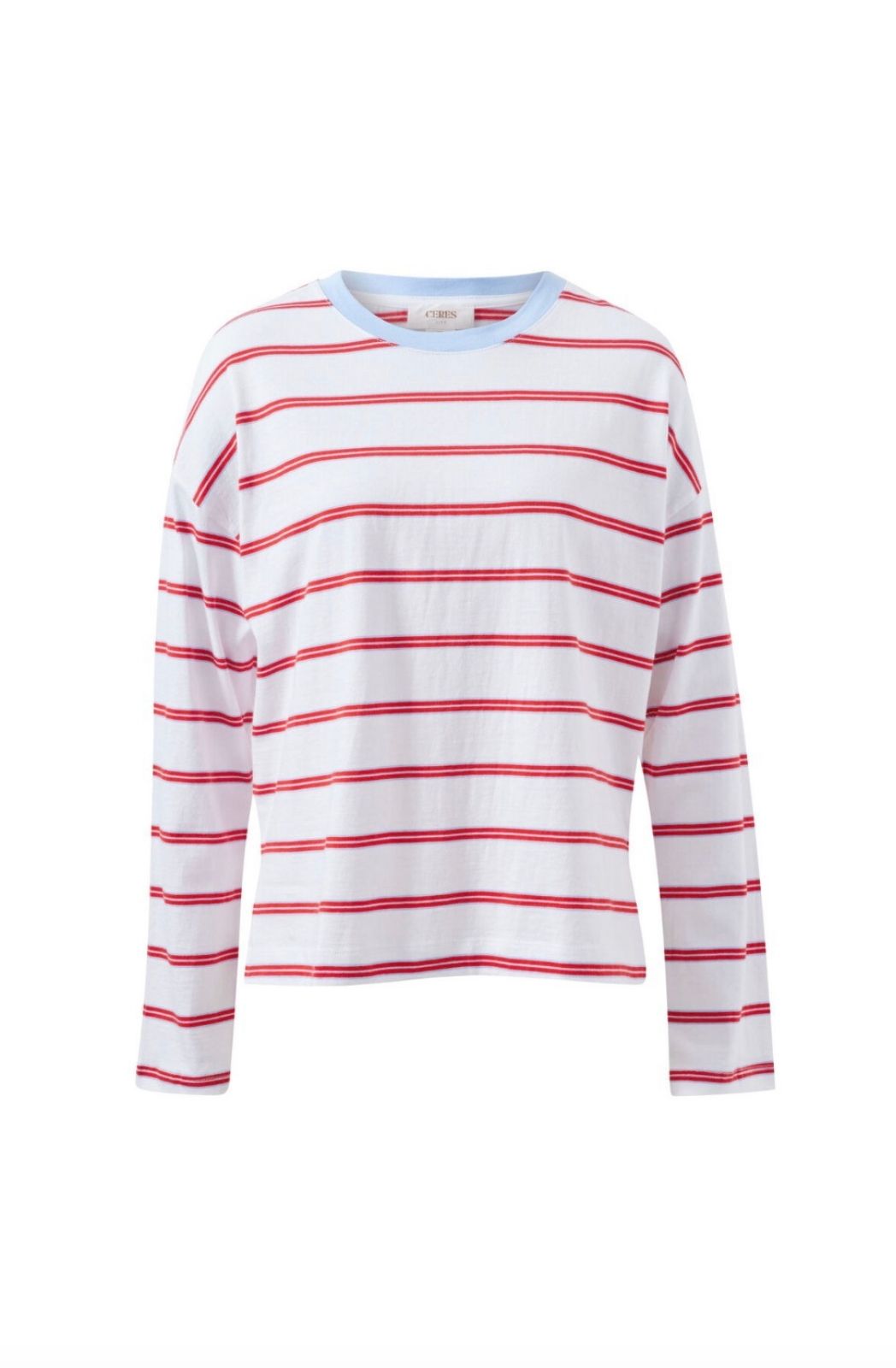 Scout Slouchy Long Sleeve Tee | White/China Blue/Chilli Red Stripe