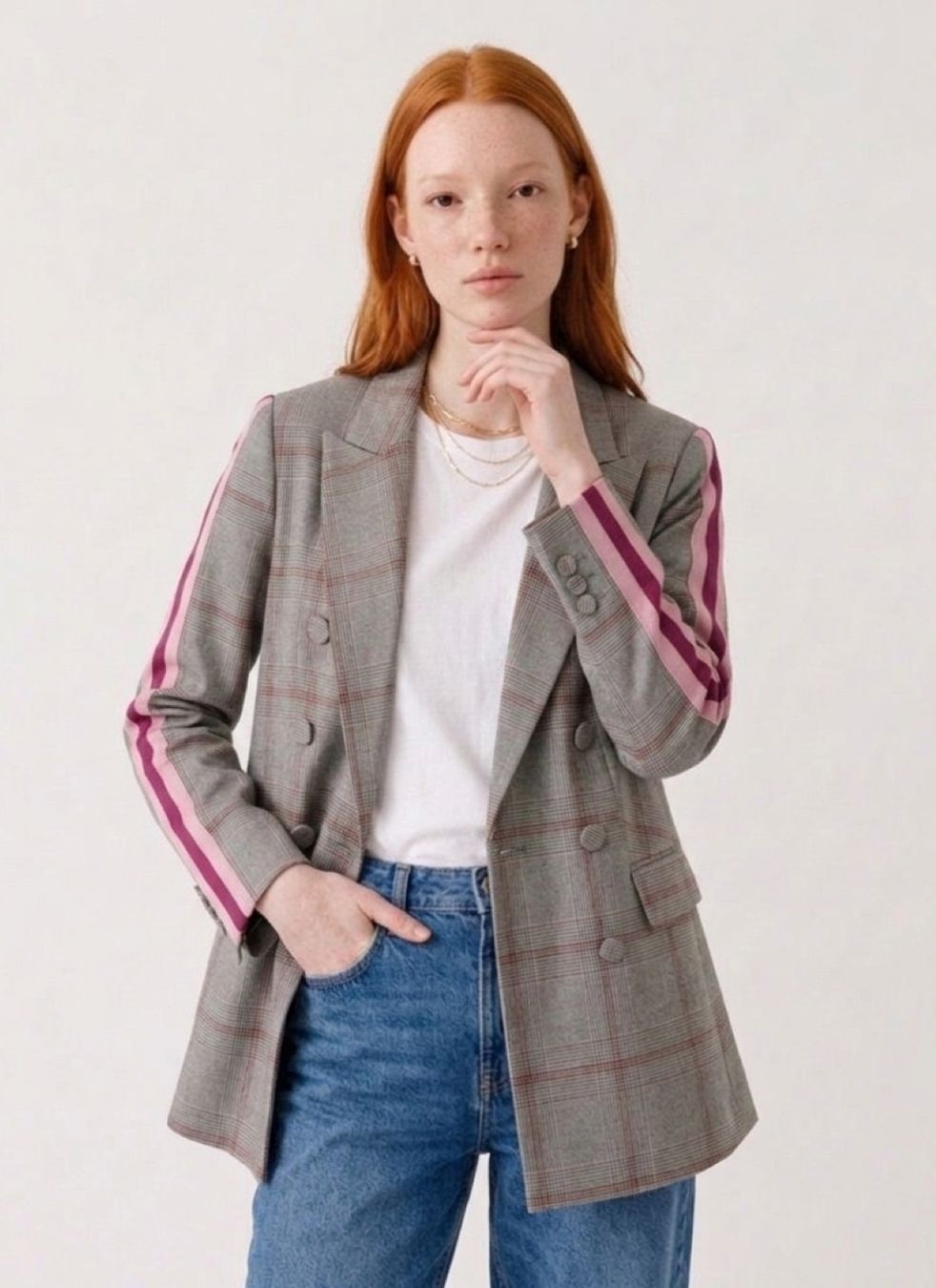 Sporty Chic Blazer | Burgundy Arm Stripe