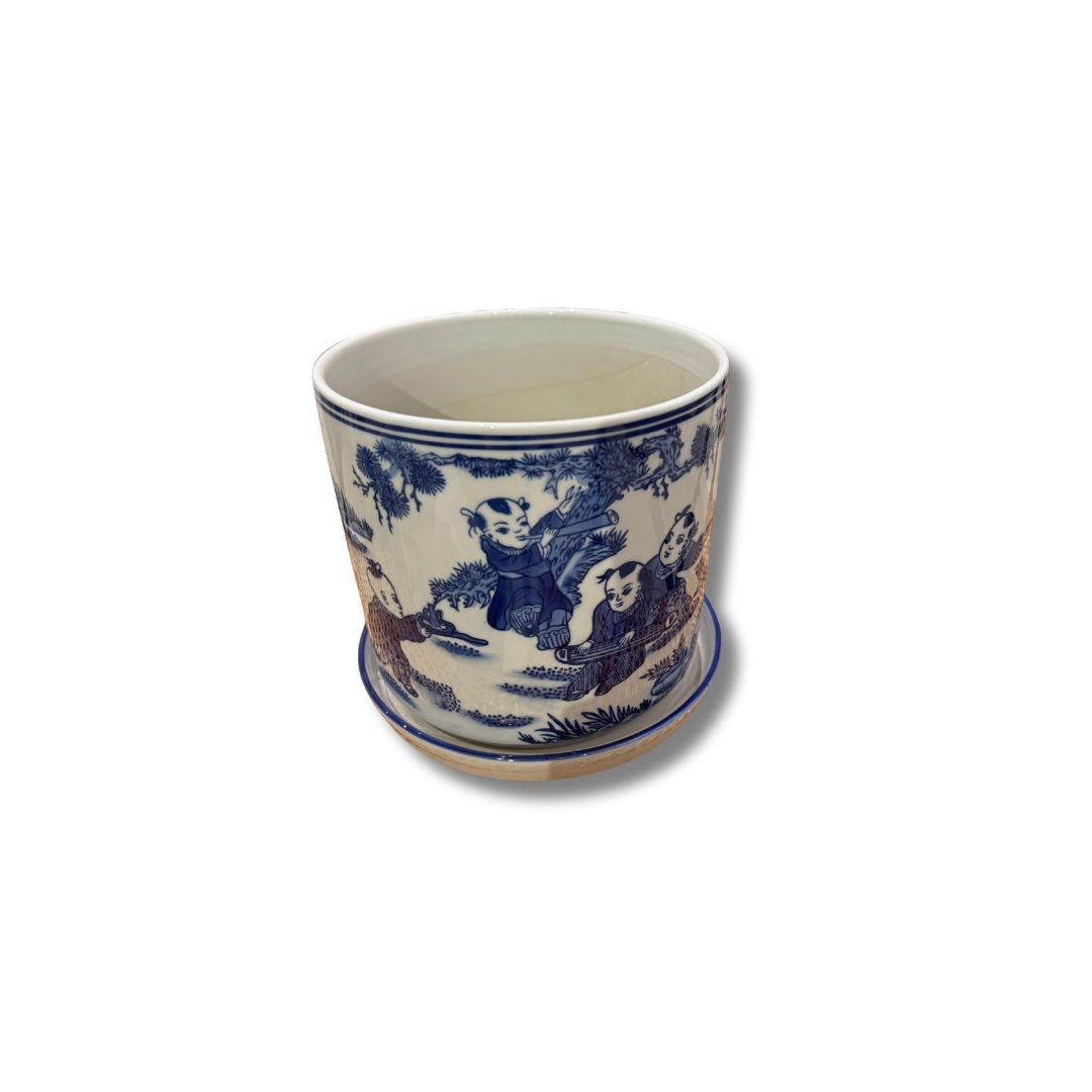 Blue &amp; White Pots With Saucers