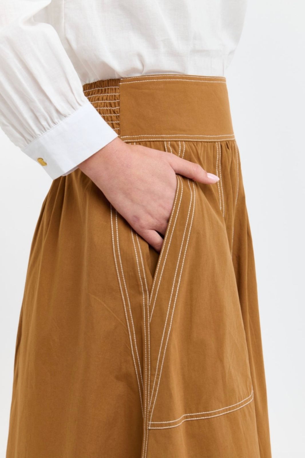 Marion Cotton Skirt | Butterscotch/Natural Stitching