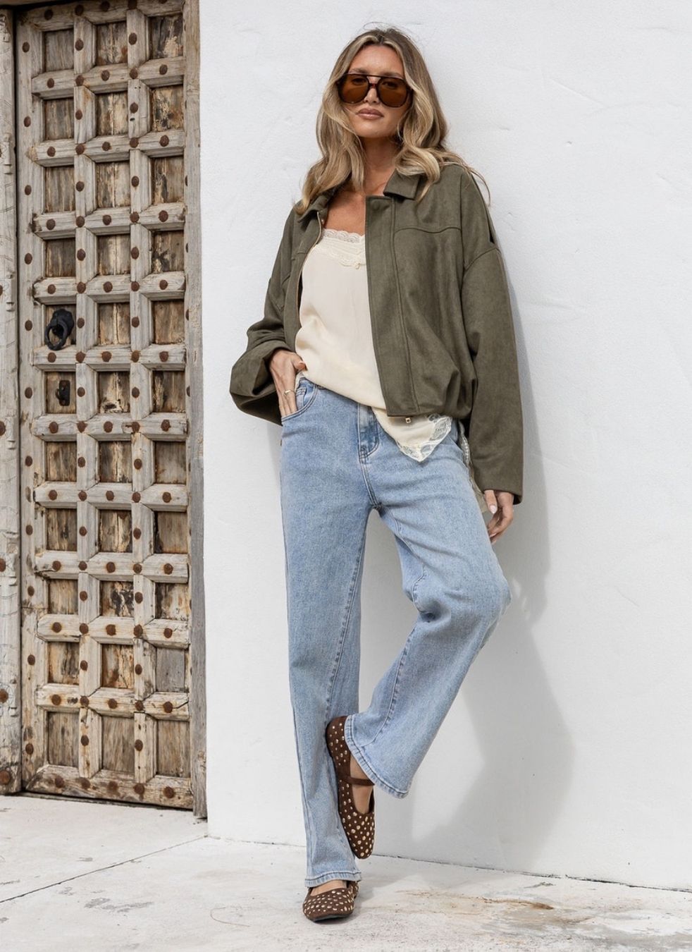 Faux Suede Jacket | Khaki