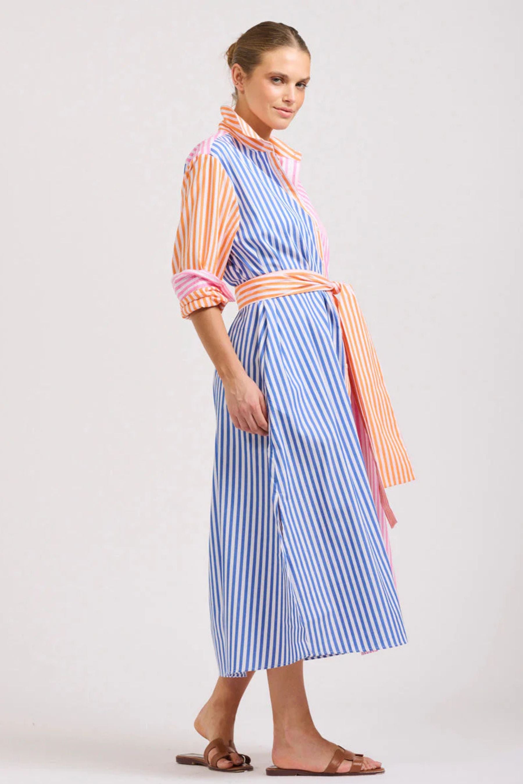 The Luna Long Shirt Dress | Bright Stripe Combo