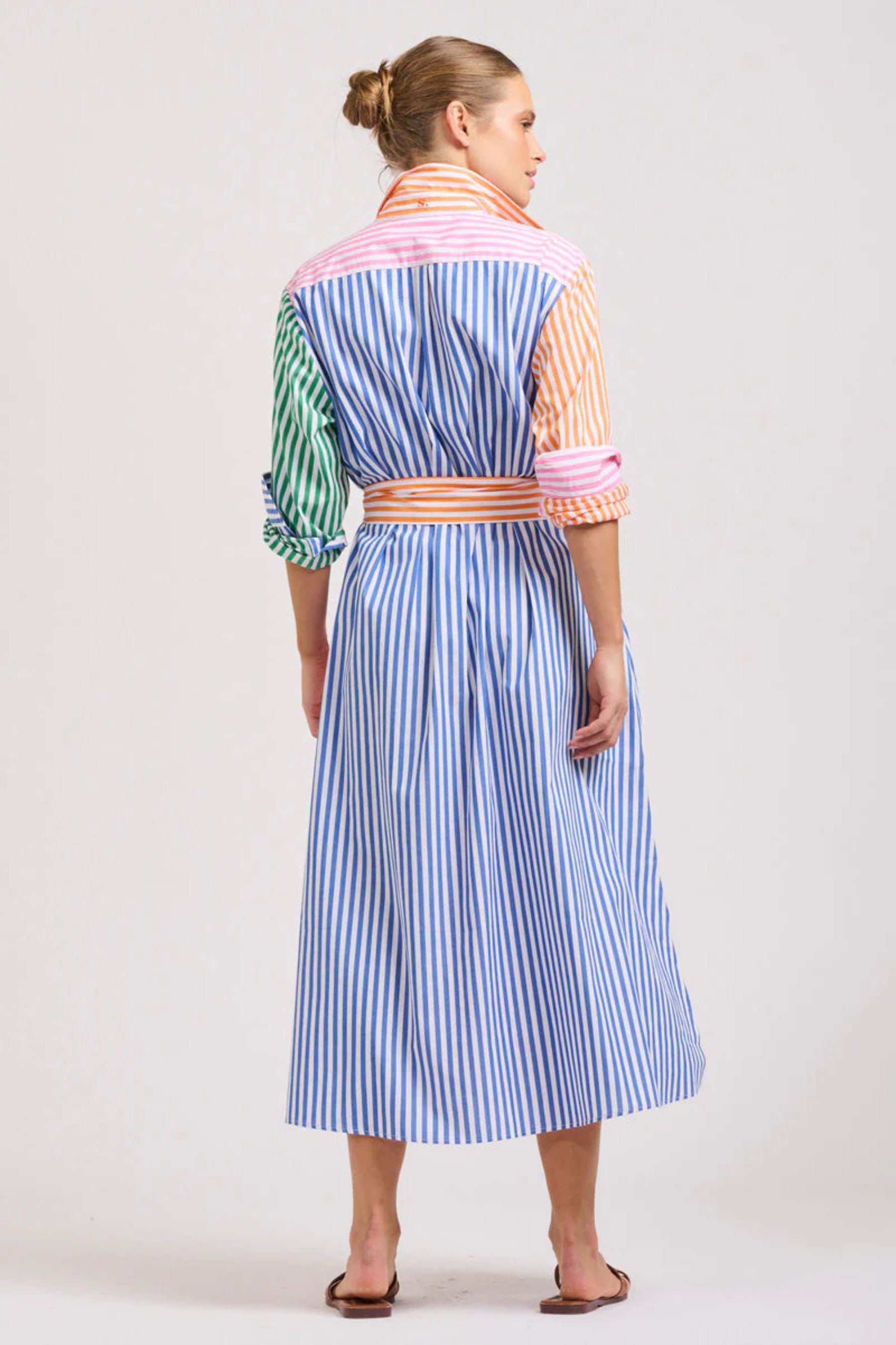 The Luna Long Shirt Dress | Bright Stripe Combo