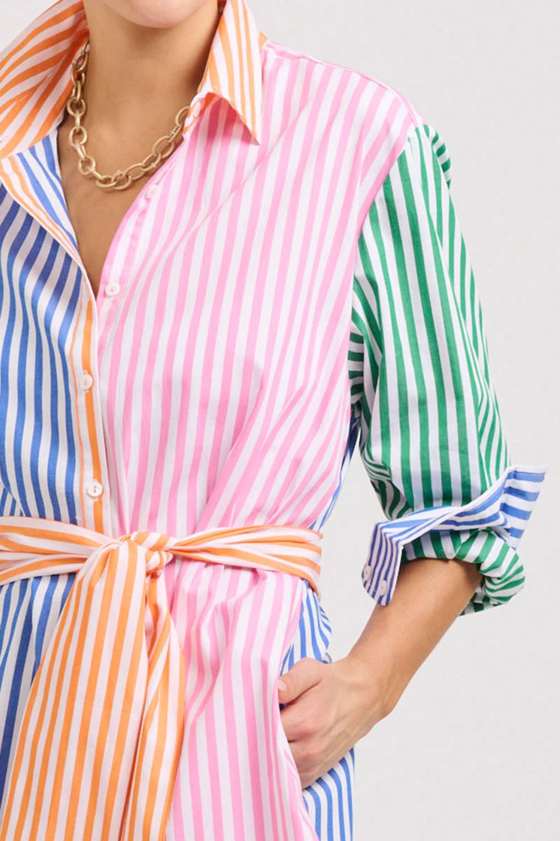 The Luna Long Shirt Dress | Bright Stripe Combo