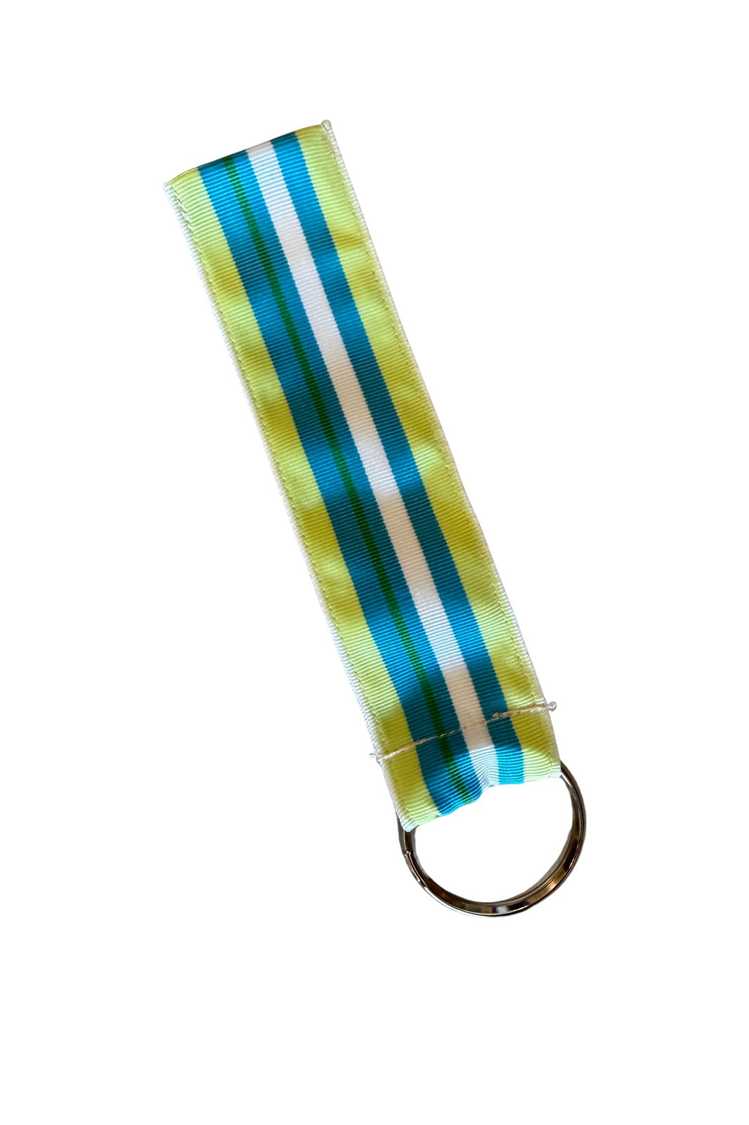 Grosgrain Key Rings | Lime/Turquoise/ White Stripe