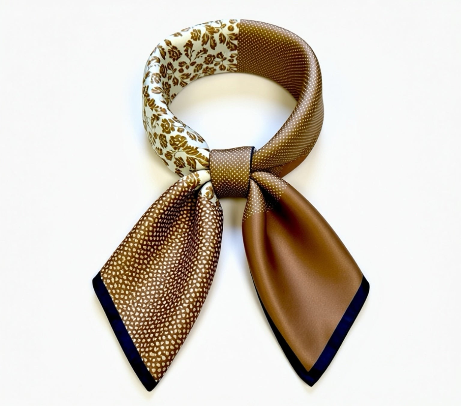Scarf | Caramel &amp; Cream print with Navy edge