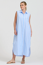 Button Sleeveless Long Shirt Dress | Pale Blue Stripe
