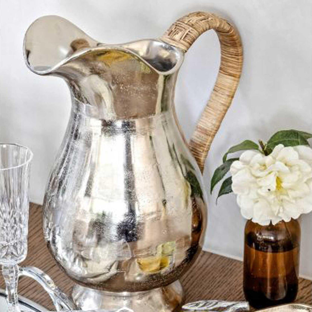 RSTC  Aluminium Water Jug with Rattan Handles available at Rose St Trading Co
