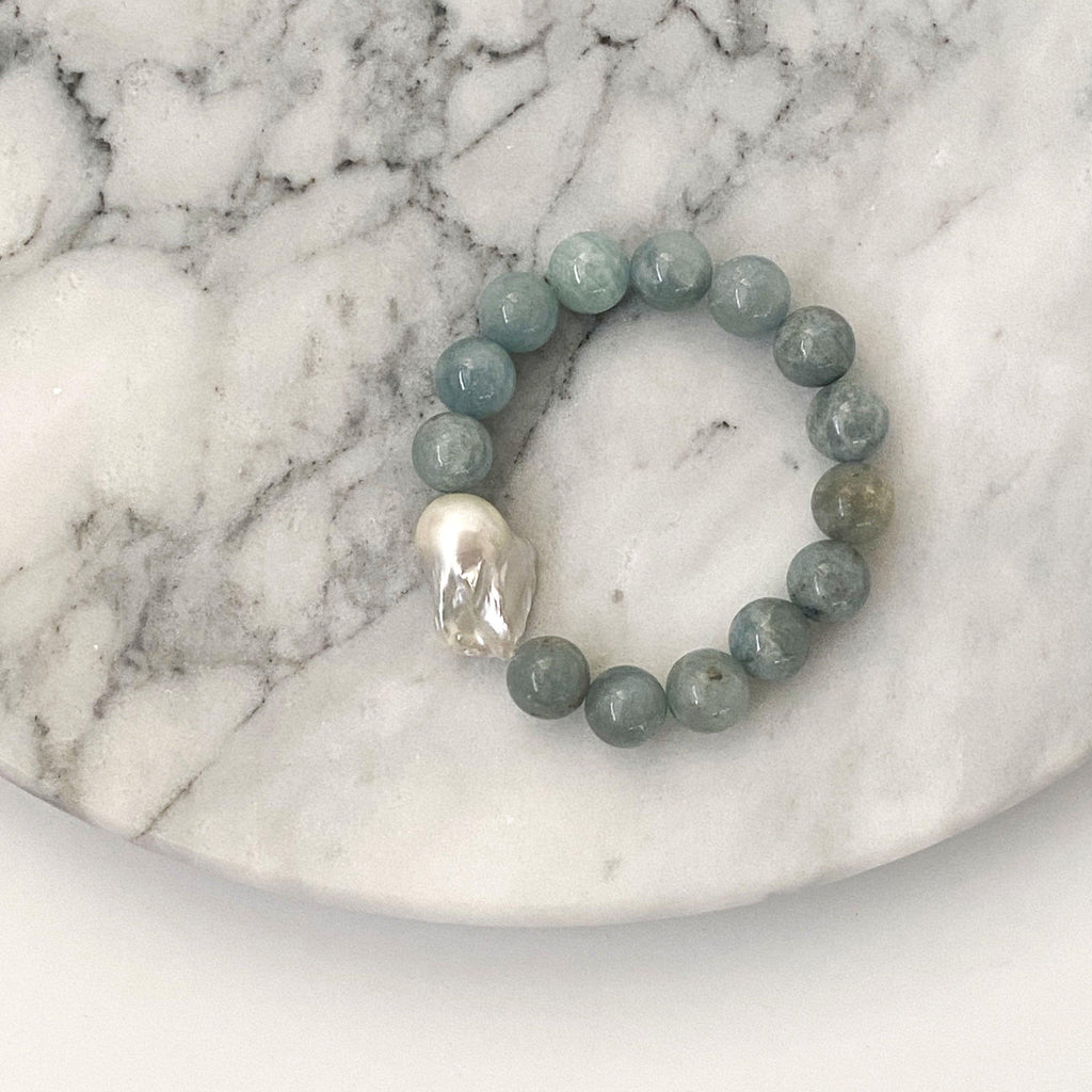 RSTC  Aquamarine  Baroque Pearl Bracelet available at Rose St Trading Co