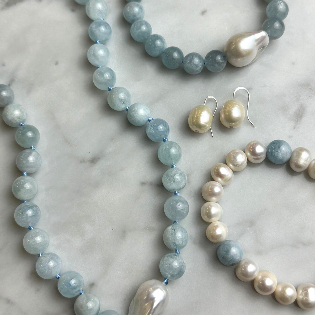 RSTC  Aquamarine  Baroque Pearl Bracelet available at Rose St Trading Co