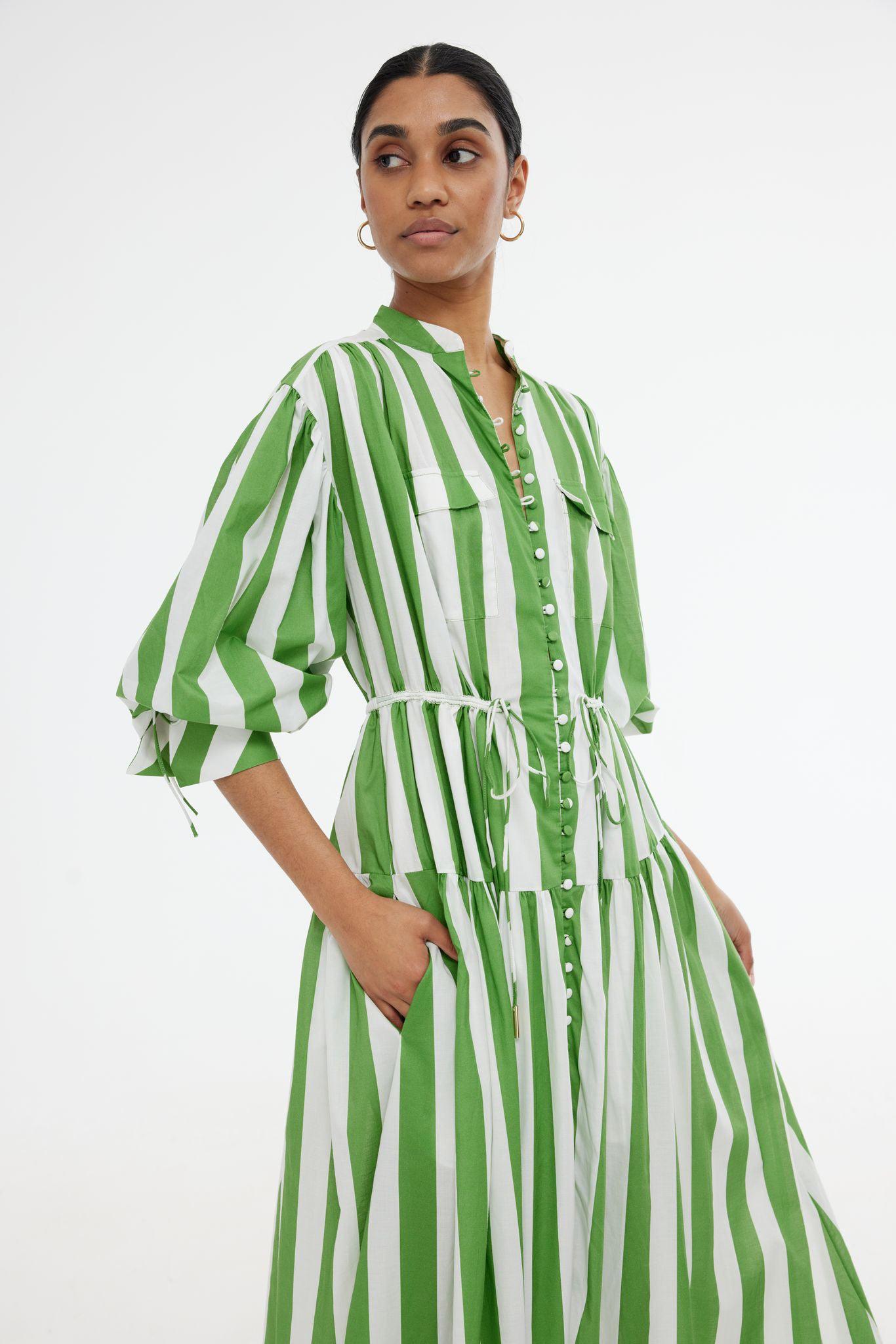 The Amalfi Stripe Silk Shirtdress with Belt