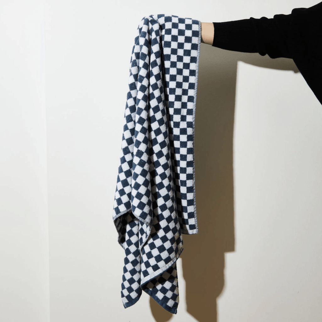 House of Nunu  Bath Towel | Navy Check available at Rose St Trading Co