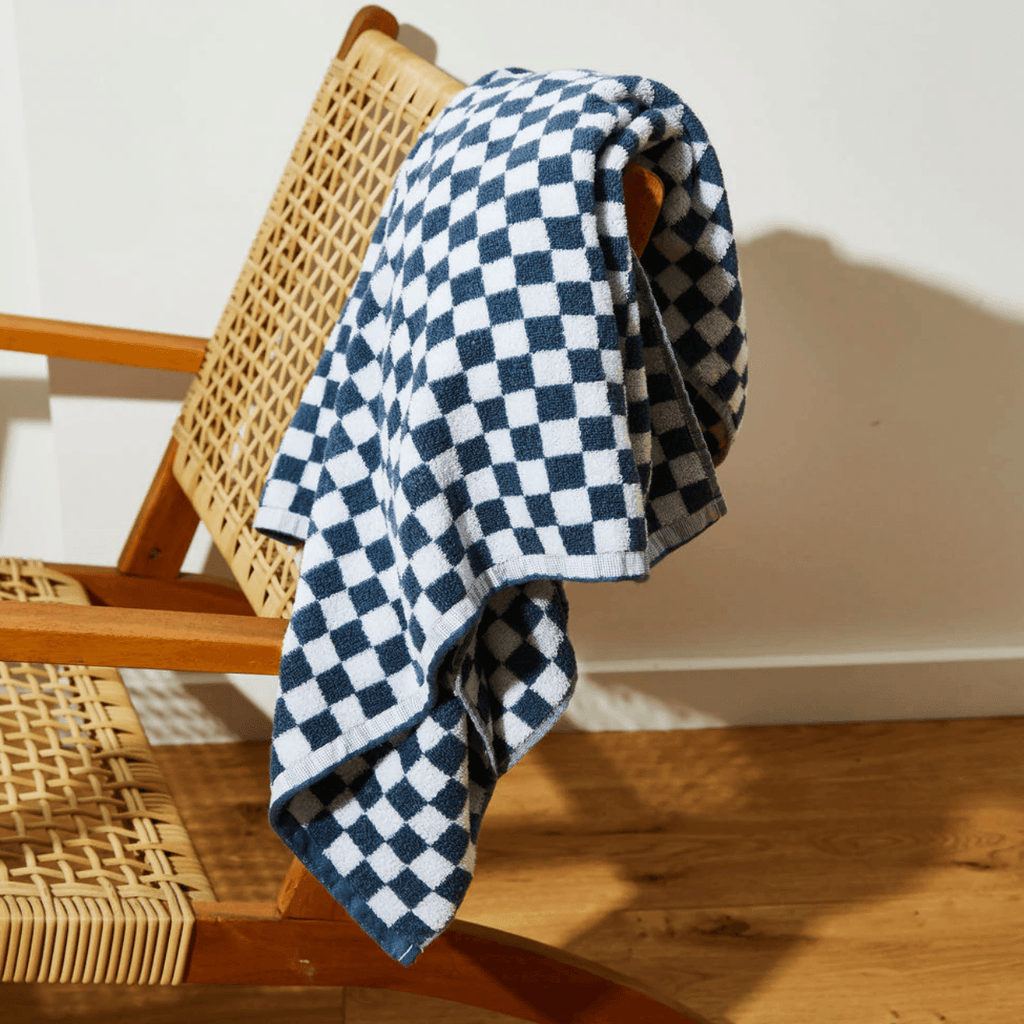 House of Nunu  Bath Towel | Navy Check available at Rose St Trading Co