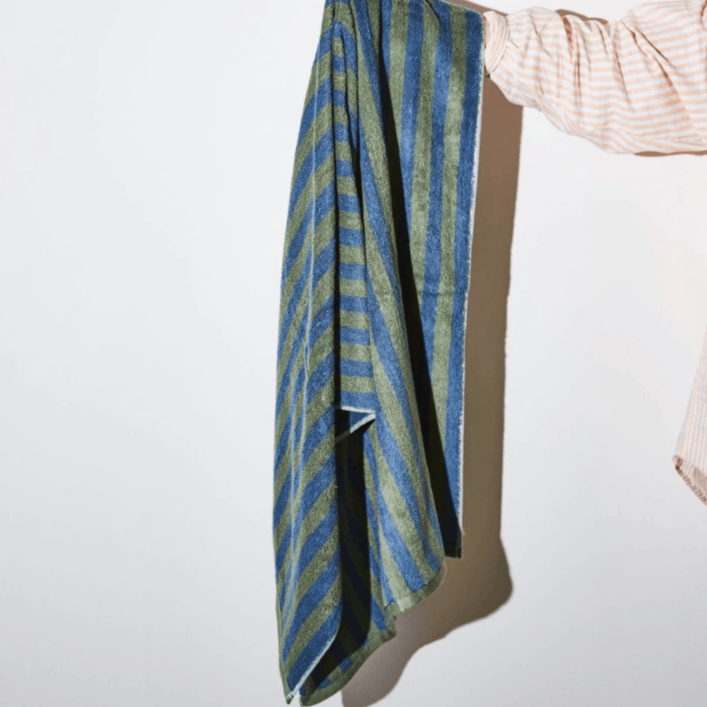 House of Nunu  Bath Towel | Olive/Navy Stripe available at Rose St Trading Co