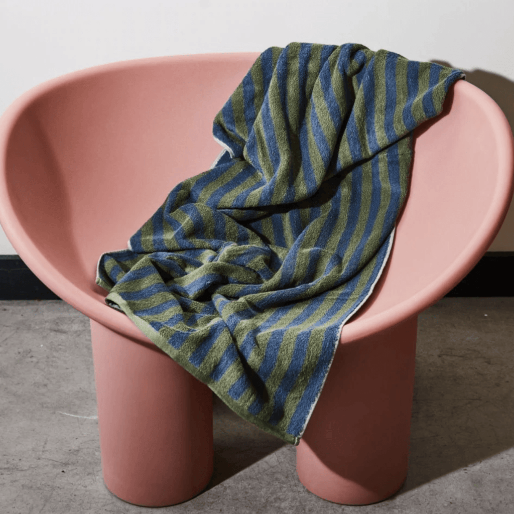 House of Nunu  Bath Towel | Olive/Navy Stripe available at Rose St Trading Co