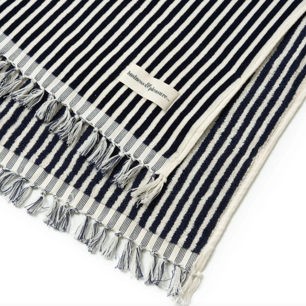 Business & Pleasure Co.  Beach Towel | Navy Stripe available at Rose St Trading Co